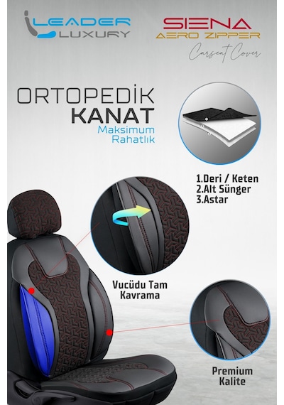 Ford Transit Courier 2+1 Deri Detaylı Oto Koltuk Kılıfı Ön Arka Set Siyah Kırmızı Siena Model Fs