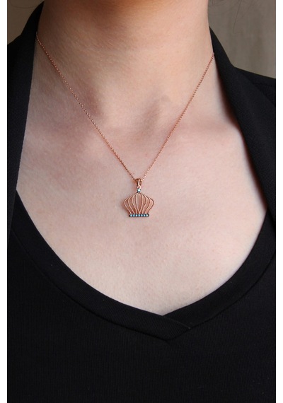 Firuze Taşlı Gümüş Taç Kolye N059701 Rose Gold