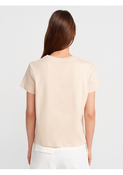 Dilvin 31757 Bisiklet Yaka Dikiş Detaylı T-shirt-taş Taş