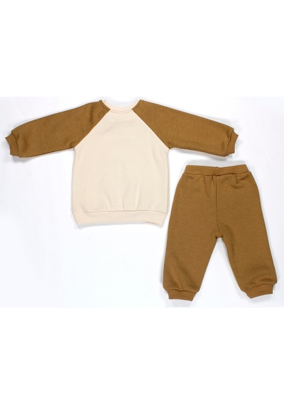 Kidaxi Nakış Fil Detaylı 3 İplik İkili Bebe Takımı Hardal