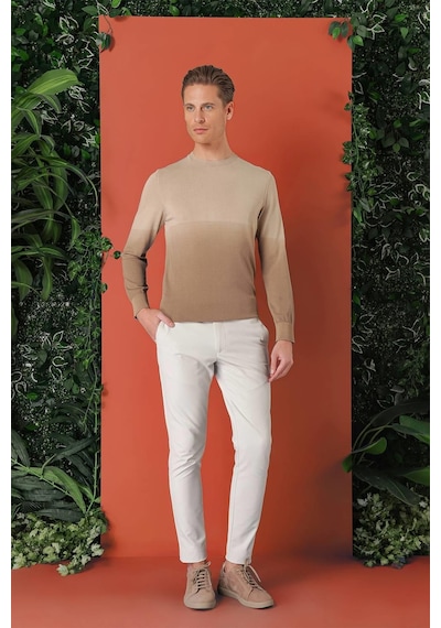 Efor Slim Fit Degrade Desen Bisiklet Yaka Bej Triko Tr 866 Bej