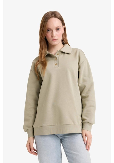 Defacto Regular Fit Polo Yaka İçi Yumuşak Tüylü Kalın Sweatshirt Tunik F3085ax25wngn497 Yeşil-gn497