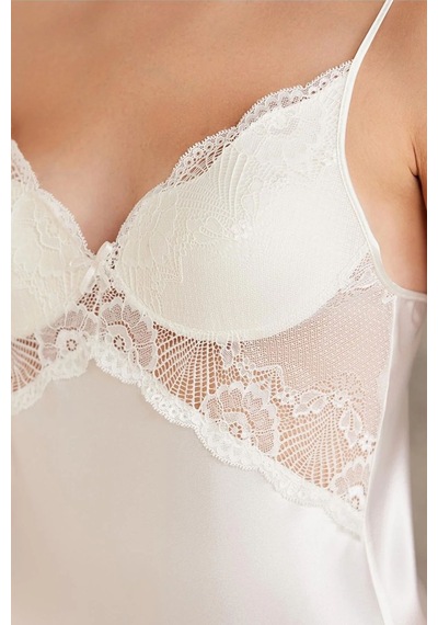 Pierre Cardin 7035 Kadın Ekru Gelin Set 4'lü Saten Sabahlık Gecelik Şortlu Takım Ekru