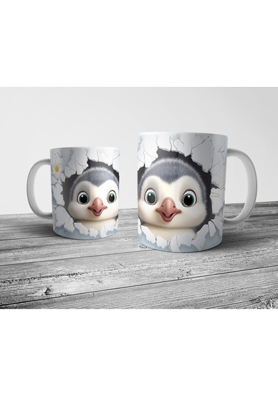 Penguen Penguin Optik İllüzyonlu Kupa Bardak Model 2 Çok Renkli