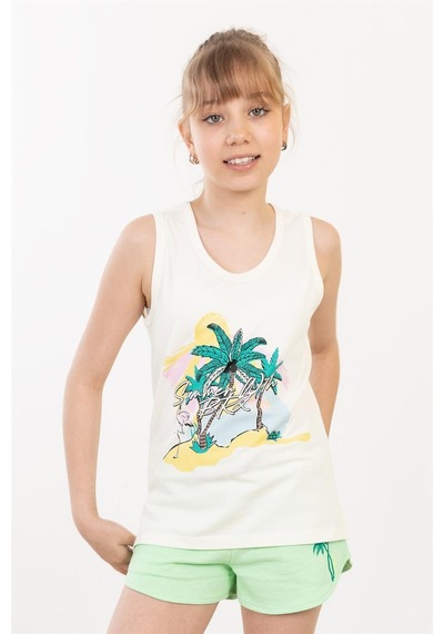 Brz Kids Baskılı Yırtmaçlı Kız Çocuk Sıfır Kol T-shirt-ekru Ekru