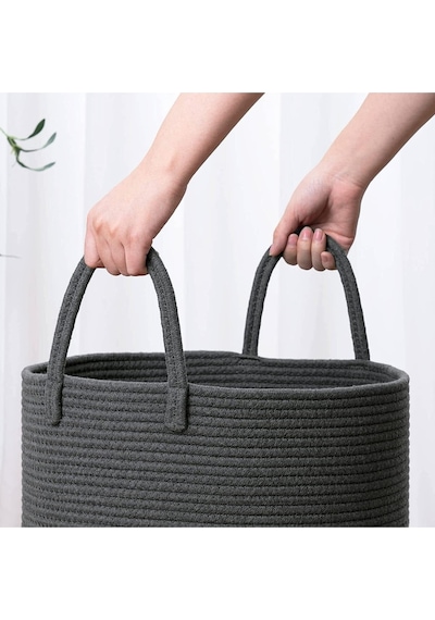 Mavaux Çok Amaçlı, 40cm-36cm Büyük Boy, Yanları Saplı, Sepet, Jüt, Hasır, Dokuma Sepet, Düzenleyici Antrasitbüyük