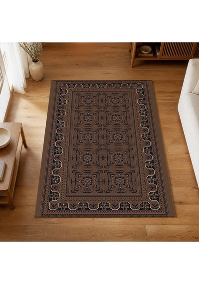 Kartela Halı Afgan Halı Jüt Taban Dokuma Halı Kahverengi - 120 X 180 Cm