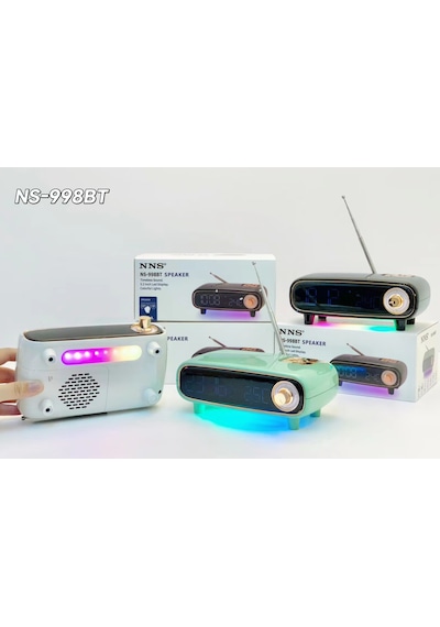 Nns Ns-998bt Bluetooth Çok Fonksiyonlu Hoparlör, Led Ekranlı Çalar Saat, Sıcaklık Göstergeli Fm Radyo Ve Rgb