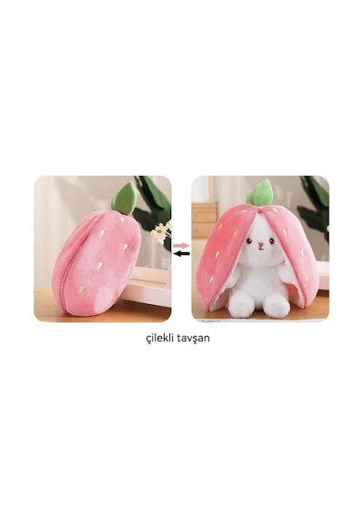 Peluş Tavşan Fermuarlı Çilek Tavşan Peluş