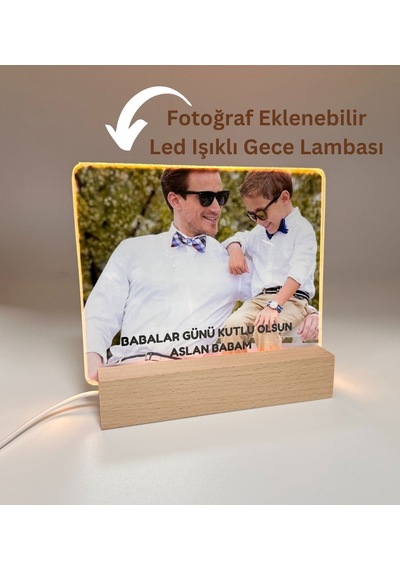 Babalar Günü'ne Özel Işıklı Fotoğraf Çerçevesi Ahşap Standlı