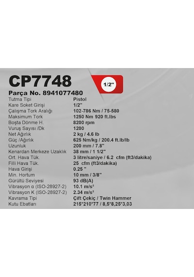 Chicago Pneumatic Cp7748 1/2 Havalı Somun Sıkma Tabancası