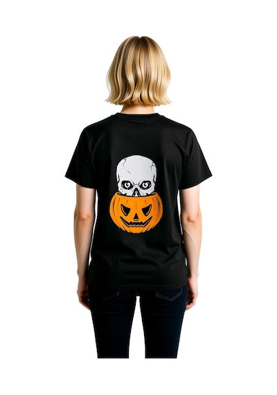 Paybuy Kabak Kurukafa Halloween Sanatı Baskılı Kadın Tişört Siyah