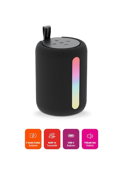 Polosmart Pbs228 Işıklı Taşınabilir Kablosuz Bluetooth Speaker Hoparlör 1200 Mah Siyah