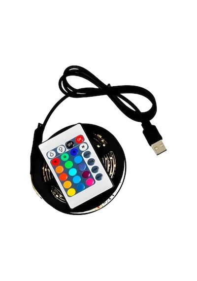 2 Metre Kumandalı Usb Led Şerit Işık Renk Ayarlı Dekoratif Ortam Ve Ambiyans Aydınlatması Çok Renkli