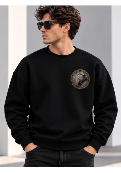 Gıovera Panther Signature Premium Oversize Erkek Sweatshirt %100 Pamuk Siyah