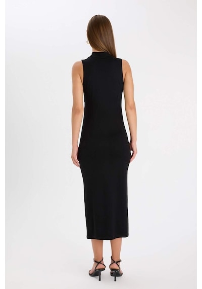 DeFacto Bodycon Vücudu Saran Yarım Balıkçı Yaka Kolsuz Maxi Siyah Abiye Elbise D5067AX24AUBK81