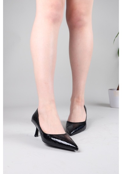 Birikon Belait Karnı Yarık Rugan Kroko Stiletto Siyah-8838
