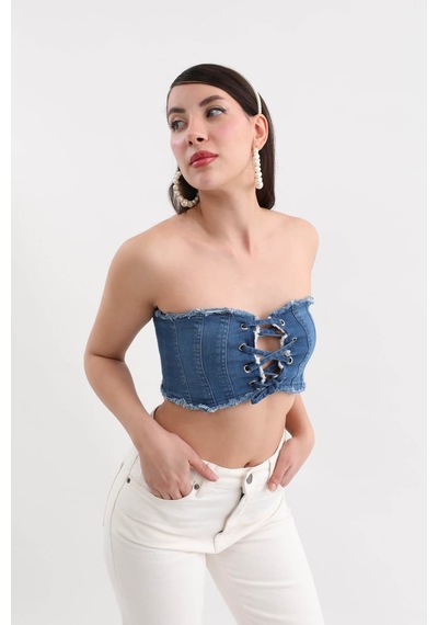 Blue White Kadın Jean Yelek Açık Mavi