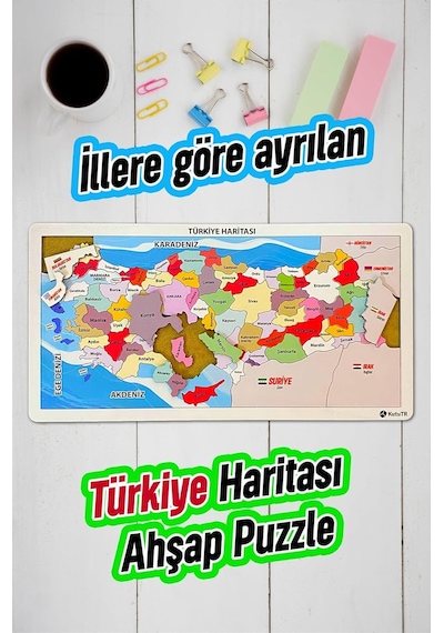 Ahşap Renkli Türkiye Haritası Ahşap Puzzle Yapboz 23x45 Cm Standart