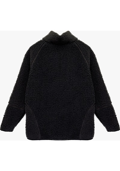 Koton Uzun Kollu Dik Yaka Cep Detaylı Fermuarlı Oversize Peluş Ceket Antrasit 6wmg60028ık