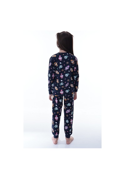 Unisex Çocuk Baskılı Pamuklu Pijama Takımı Rahat, Nefes Alan, Yumuşak Kumaşlı Uyku Takımı Lacivert