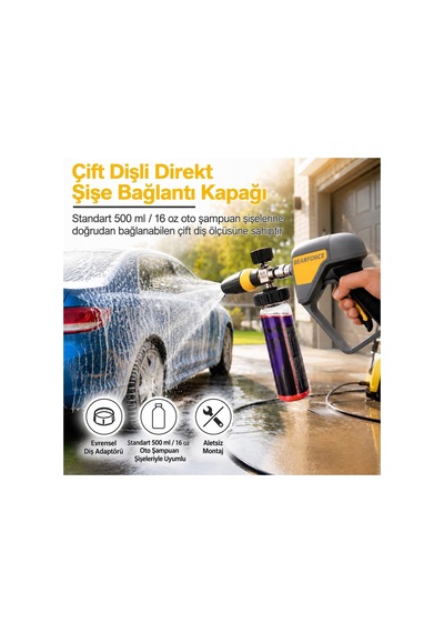 Robeve Bear Force Active Profesyonel Köpük Aparatı 1 L Nikel Kaplama Pirinç Gövde, 4000 Psı / 280 Bar Foam Cannon, 1/4 Quick Plug, Ayarlanabilir Sprey Ve Şampuan Oranı