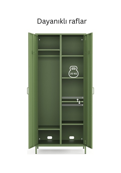 Pera Metal Elbise Dolabı, Soyunma Dolabı, İki Kapılı, 80,50 X 50 X 189,50 Cm Ral 6011 Yeşil