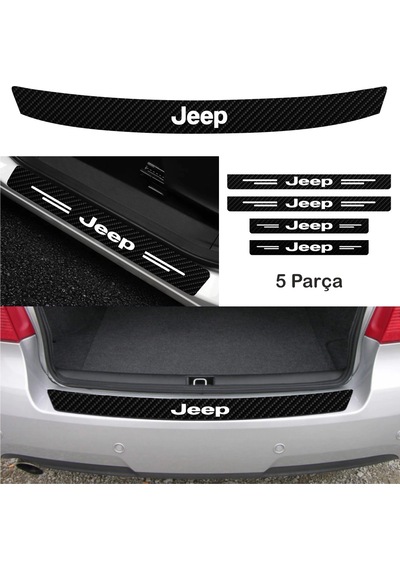 Jeep İçin Uyumlu Aksesuar Oto Bağaj Ve Kapı Eşiği Sticker Set Karbon Kırmızı