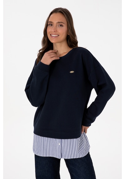 U.S. Polo Assn. Kadın Lacivert Gömlek Detaylı Bisiklet Yaka Sweatshirt 50314211-VR033