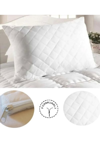Inter Z 2 Adet Kapitone Desenli Tela Fermuarlı Yastık Koruyucu Alez 50x70 Cm Beyaz