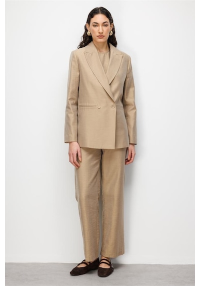 Mizalle Bej Rengi Kruvaze Blazer Ceket Bej