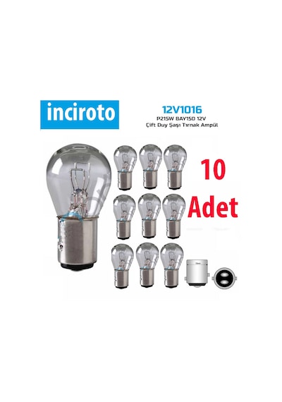 1016 Ampul 12V Çift Duy Şaşı Tırnak 10 Adet Ampül