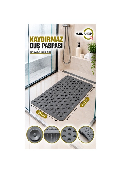 Vantuzlu Banyo Ve Duşakabin Kaydırmaz Paspas, Küvet İçi Mat 33x66 Cm M-141 Gri