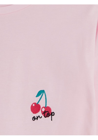Lcw Young Pembe Kiraz Nakışlı Kadın Pijama Üst