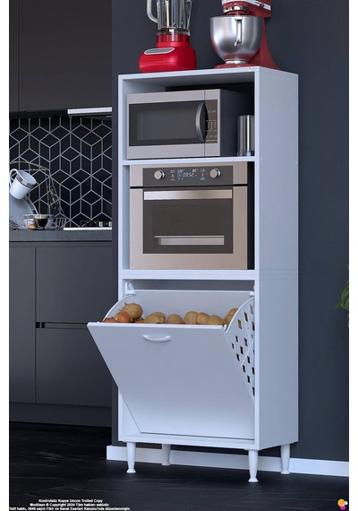 Nixa 65 Cm Çok Amaçlı Mutfak Banyo Kiler Dolabı - Sepetli Mikrodalga Ve Fırın Bölmeli 65x150x32 Cm Beyaz