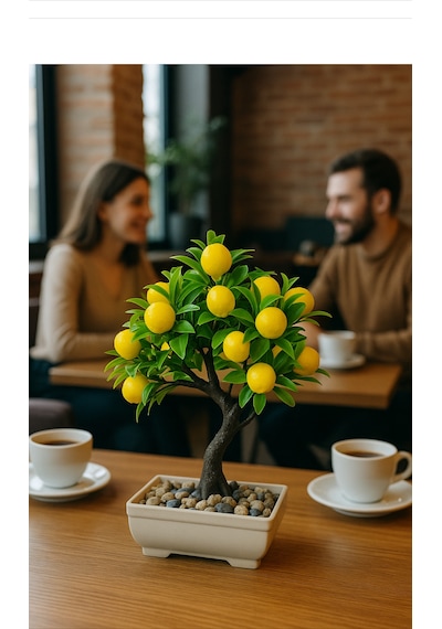 Dekoratif Limon Ağacı 23 Limonlu, Saksılı Ve Taşlı Plastik Bons