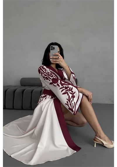Neşeli Butik Kadın Atlas Kumaş Düğme Detaylı Elbise Nbms2507 Bordo