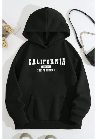 Uyguntarz Unisex California Baskılı Sweatshirt siyah