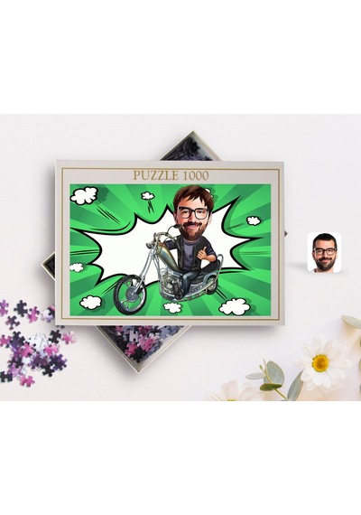Bk Gift Kişiye Özel Erkek Motorcu Karikatürlü 1000 Parça Profesyonel Puzzle-4