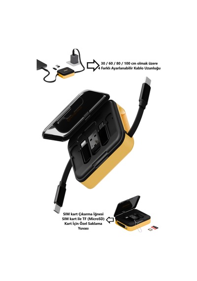Kablo Ve Kart Düzenleyici 60w Şarj Kablosu Type-c/lightning/micro 5in1 Kamp/araç/ev İçin Kullanım Siyah