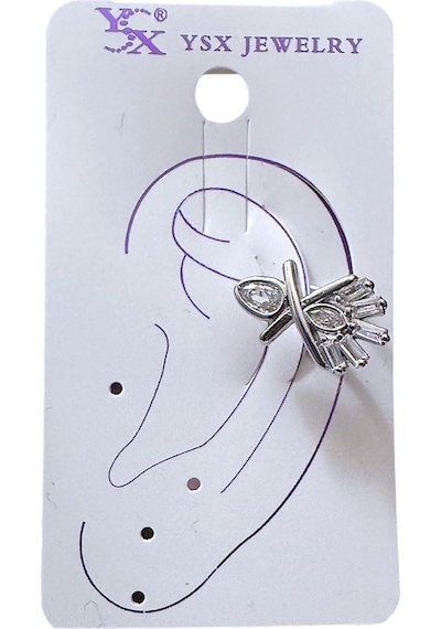 Earcuff Sıkıştırmalı Çelik Kıkırdak Küpe Baget Taşlı X Gümüş Renk