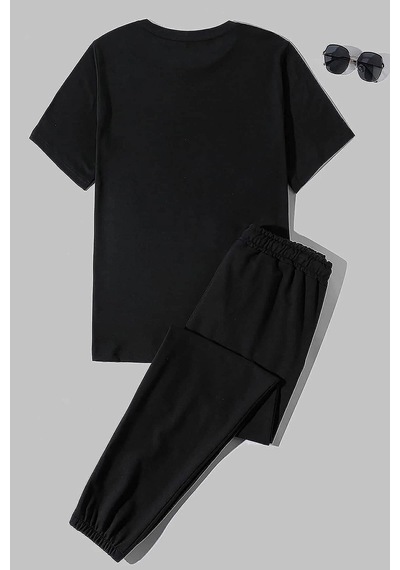 Uyguntarz Unisex Baskılı 2'li Eşofman Takımı Siyah