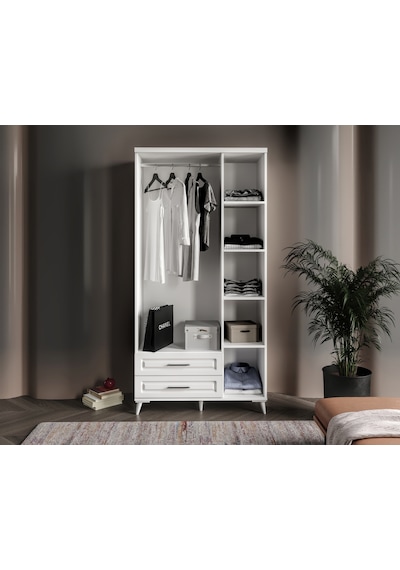 GuneyStore Gözde 3 Kapaklı Komple MDF Beyaz Gardırop