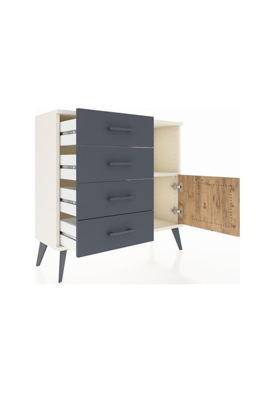 Arges Şifonyer Tek Raflı 4 Çekmeceli Tek Kapaklı 88x30x80 Aytaşı-çam/antrasit Çam/antrasit