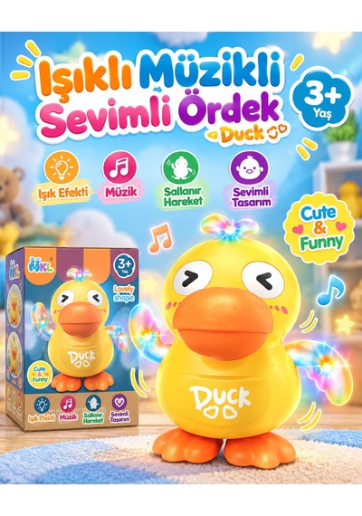 Oyuncak Dans Eden Pilli Ördek Hareketli Sesli Işık Efektli Sevimli Civciv 15 Cm