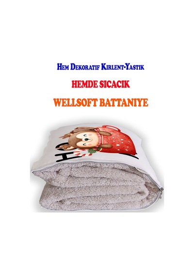 Ho Ho Ho Baskılı Dekoratif Yastık Kırlent Opsiyonel Battaniye 2 İn 1 Çok Renkli