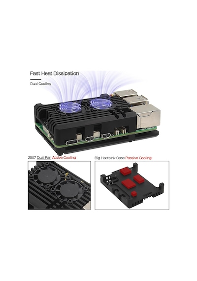 Raspberry Pi 5 Çift Fanlı Alüminyum Kasa Soğutucu Muhafaza Kutusu