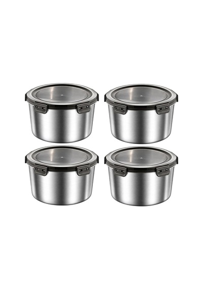 4 Adet 304 Çelik 600 Ml Yuvarlak Yemek Meyve Et Buzdolabı Beslenme Saklama Kabı Mt324-4 çok renkli