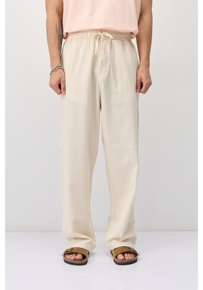 Vamos Bağcıklı Baggy Fit Keten Pantolon Naturel