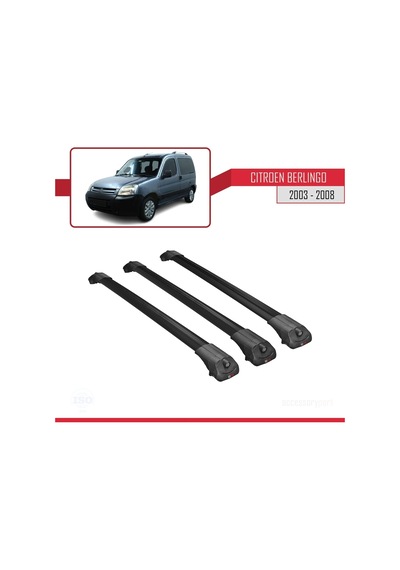 Citroen Berlingo 2003-2008 Arası İle Uyumlu Ace-1 Ara Atkı Tavan Barı Siyah 3 Adet Bar